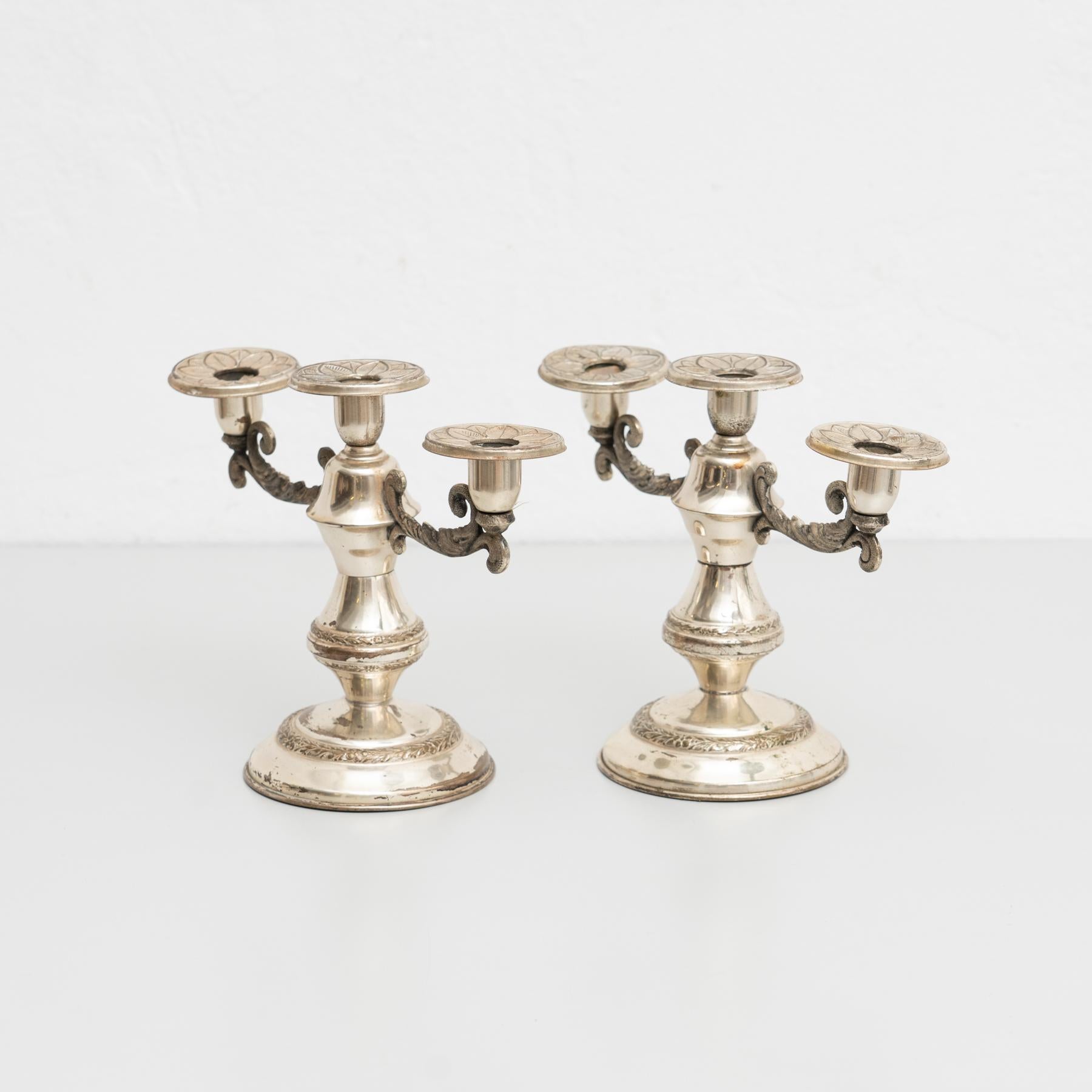 Mid-20th Century Set of 2 Antique Metal Chandeliers, circa 1950 For Sale