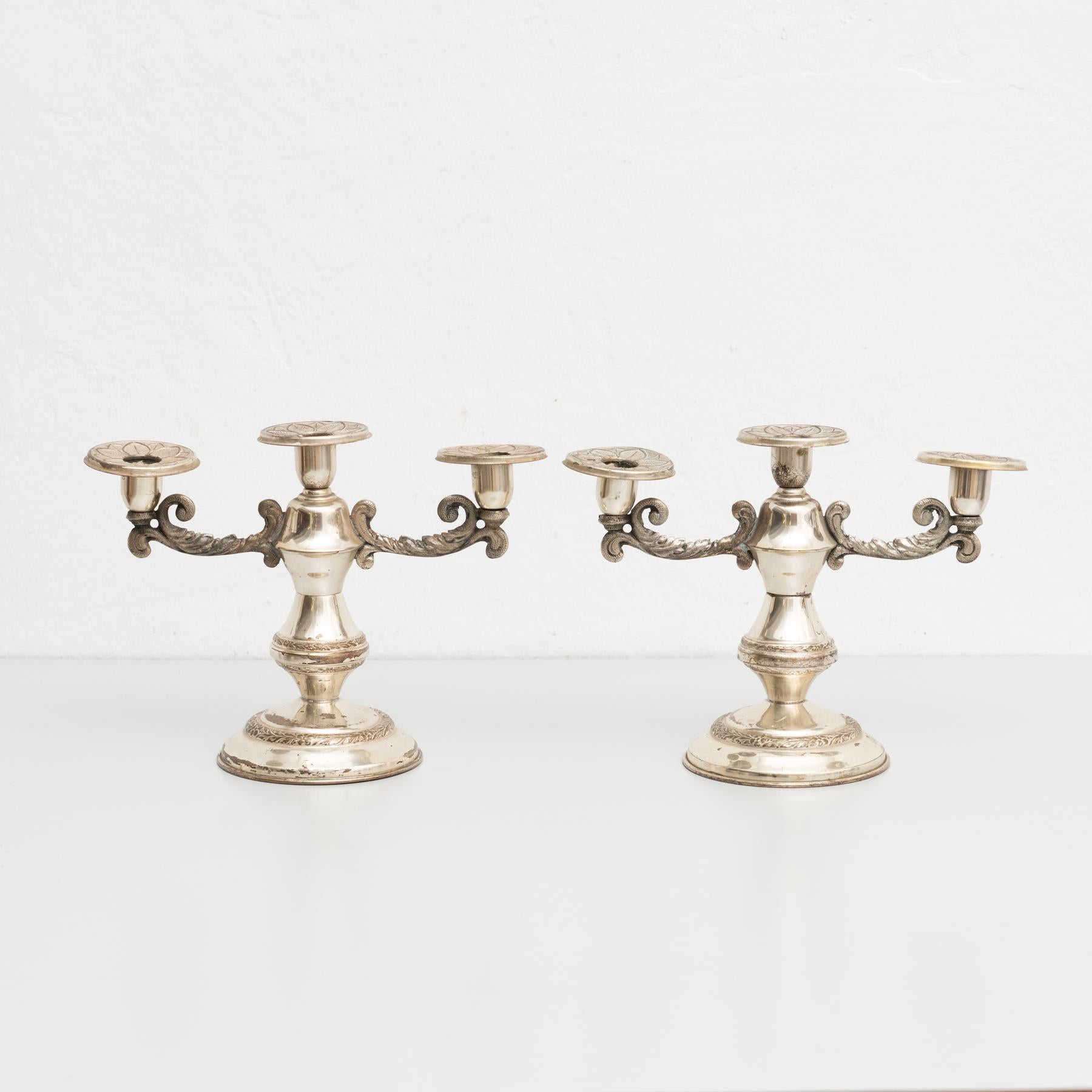 Set of 2 Antique Metal Chandeliers, circa 1950 For Sale 1
