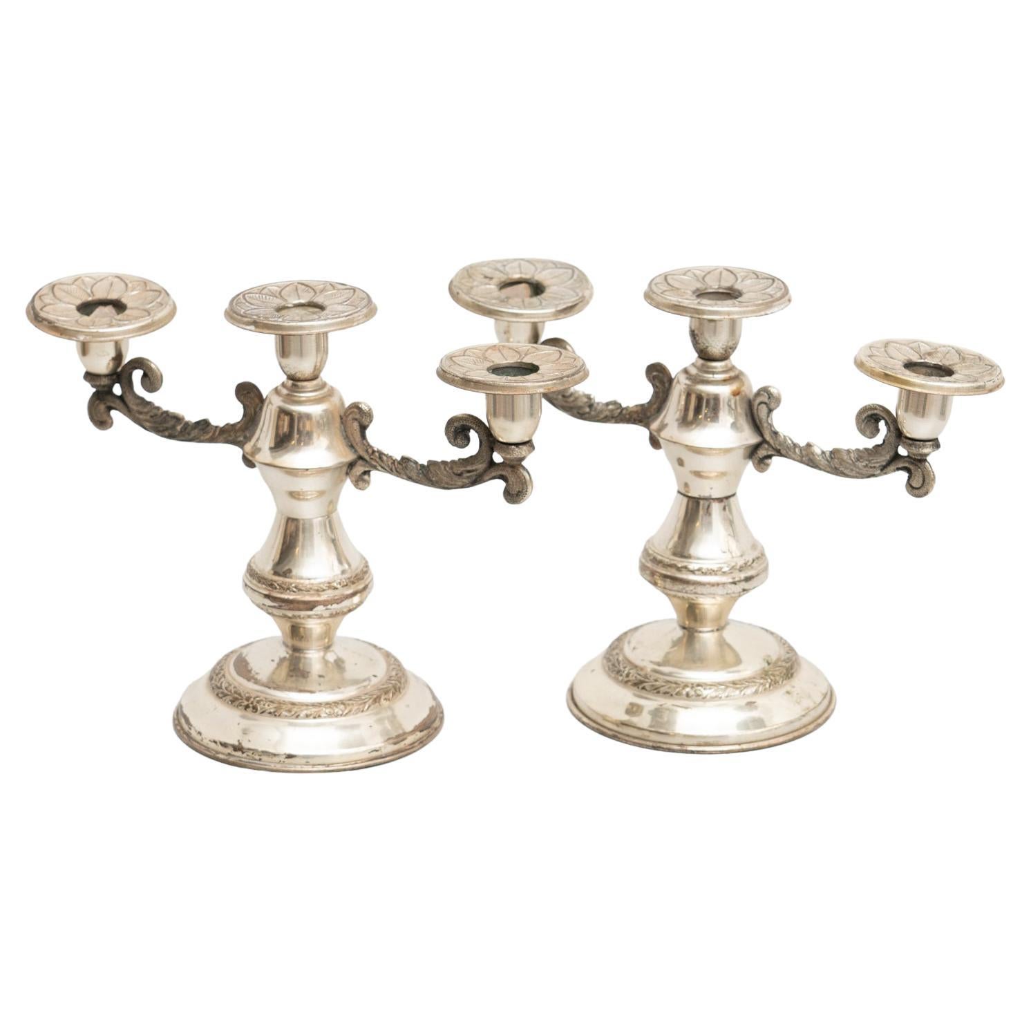 Set of 2 Antique Metal Chandeliers, circa 1950 For Sale