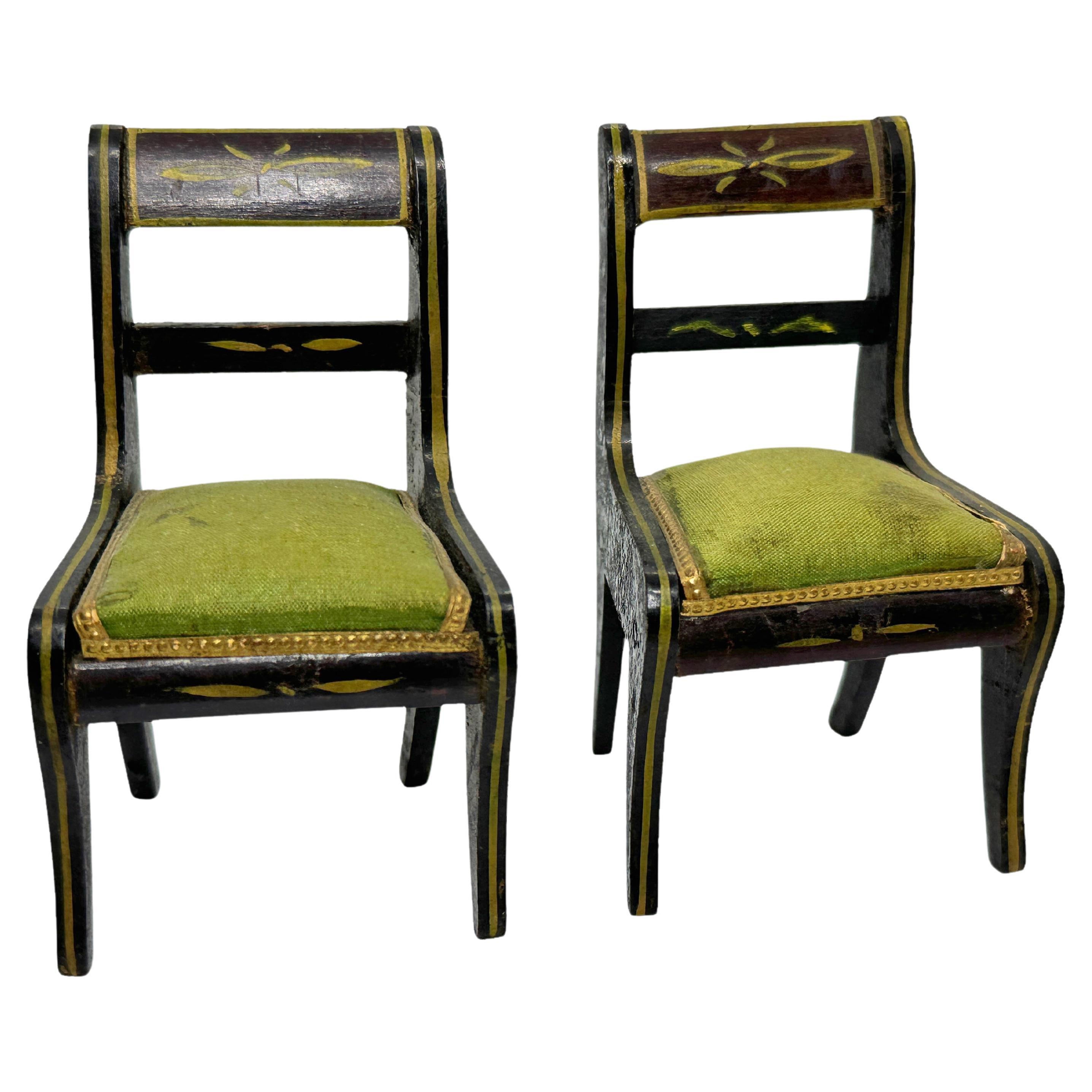 Set of 2 Antique Miniature German Boule Biedermeier Dollhouse Chairs, 1860-1890s For Sale