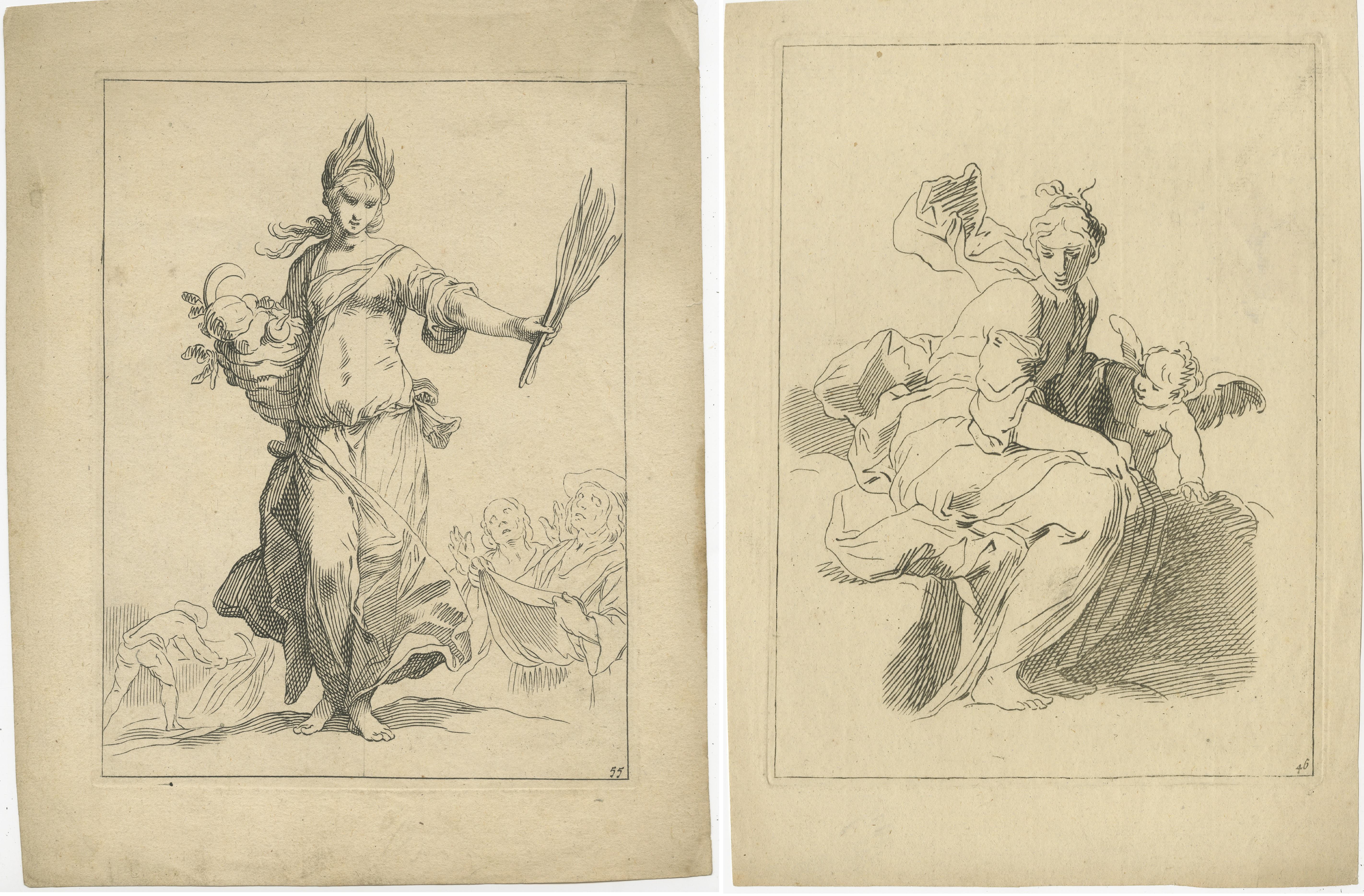 Set von 2 antiken Mythologie-Druckdrucken nach Bloemaert, ca. 1680 (17. Jahrhundert) im Angebot