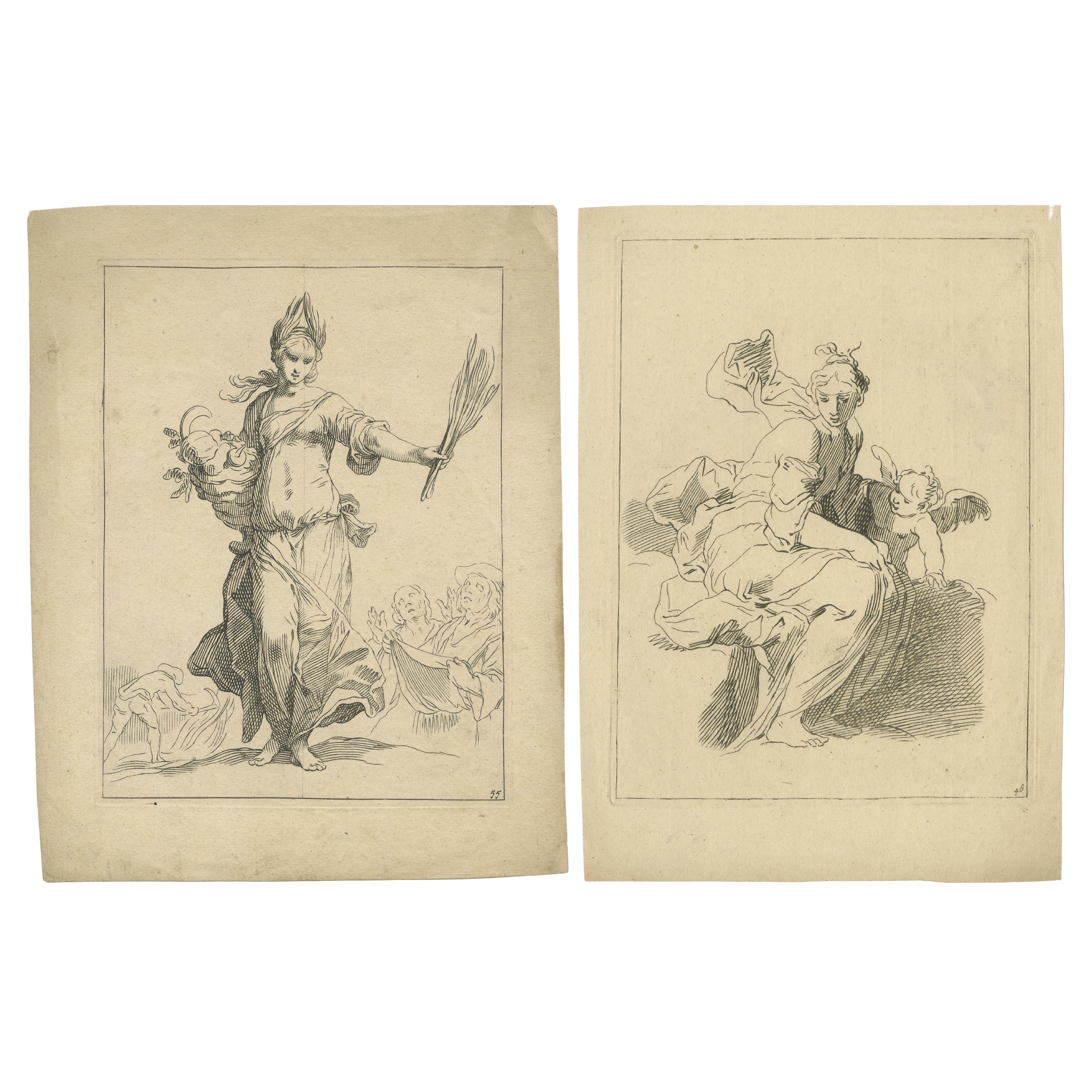 Set of 2 Antique Mythology Prints after Bloemaert 'c.1680' For Sale