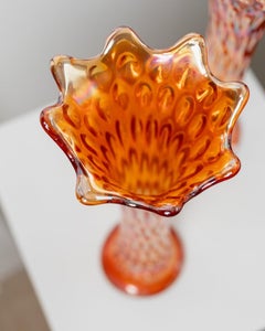 Set of 2 Antique Orange Marigold Carnival Glass Flower Vases Italy, 1930s