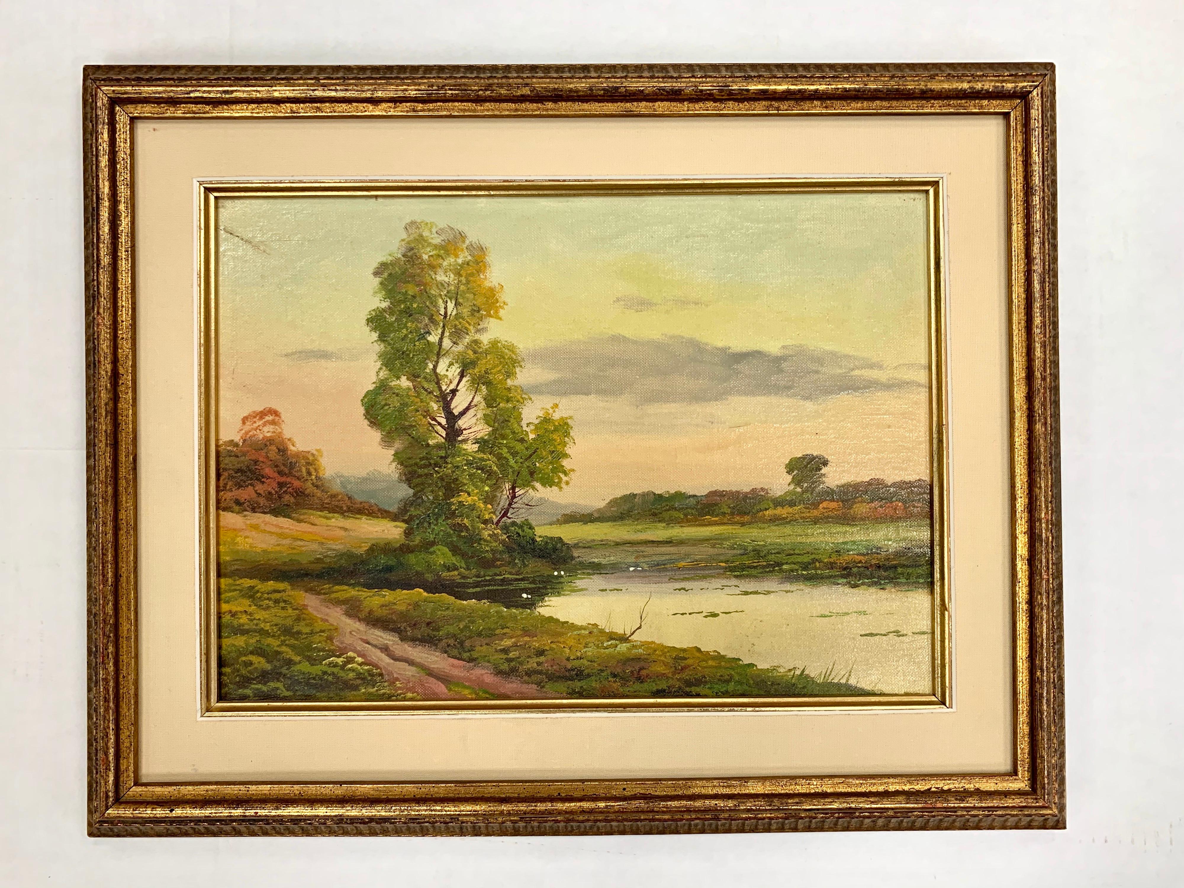 Set of 2 Antique Original Oil Landscape Paintings 1