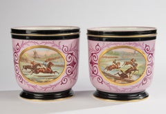 Set of 2 Antique Porcelain Cachepots - circa 1890 - Vieux Bruxelles