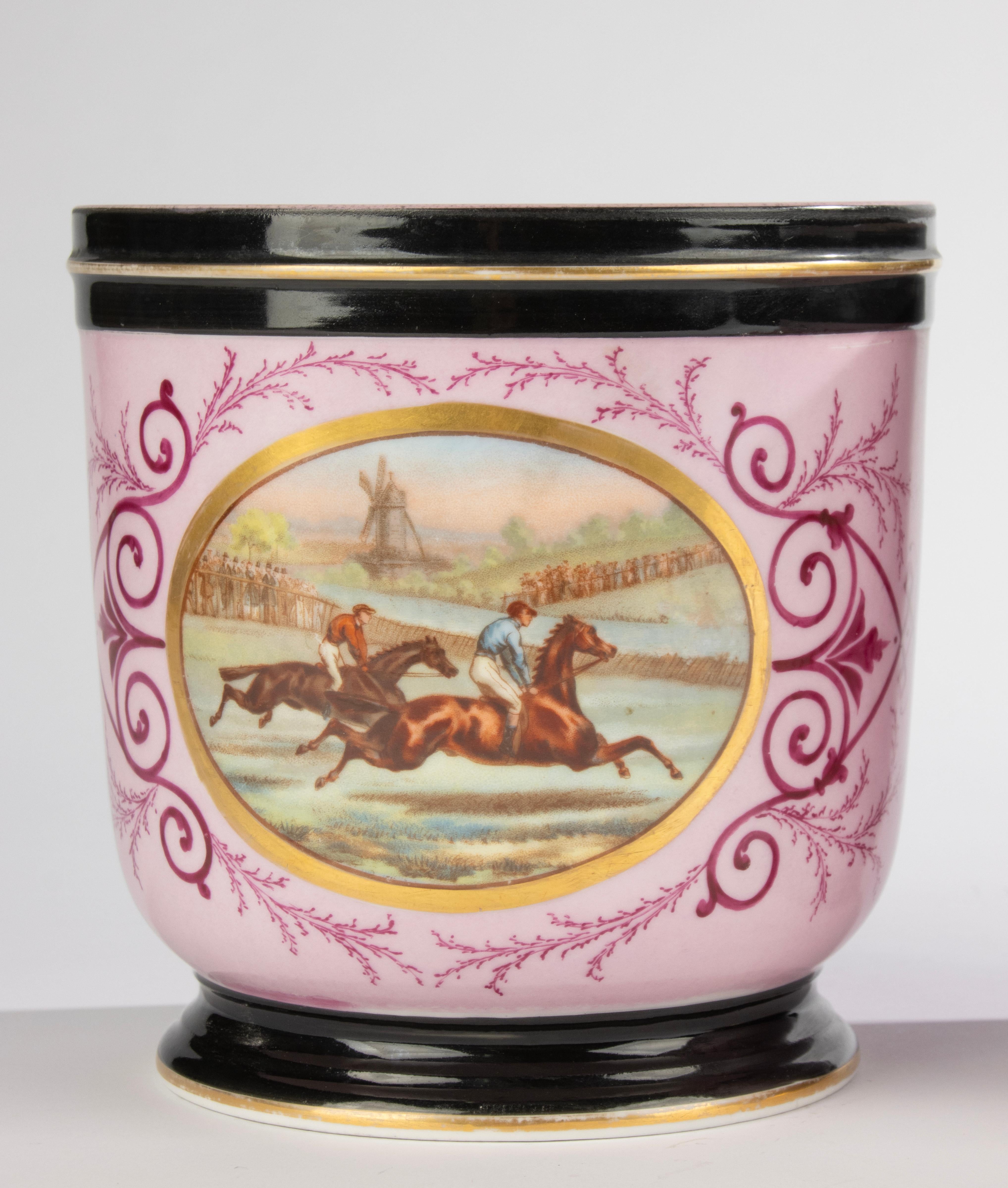 Belle Époque Set di 2 antiche cachepot in porcellana - circa 1890 - Vieux Bruxelles in vendita