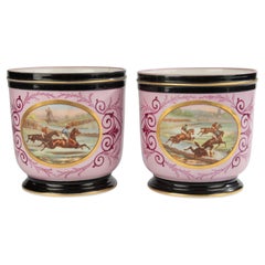 Set of 2 Antique Porcelain Cachepots - circa 1890 - Vieux Bruxelles