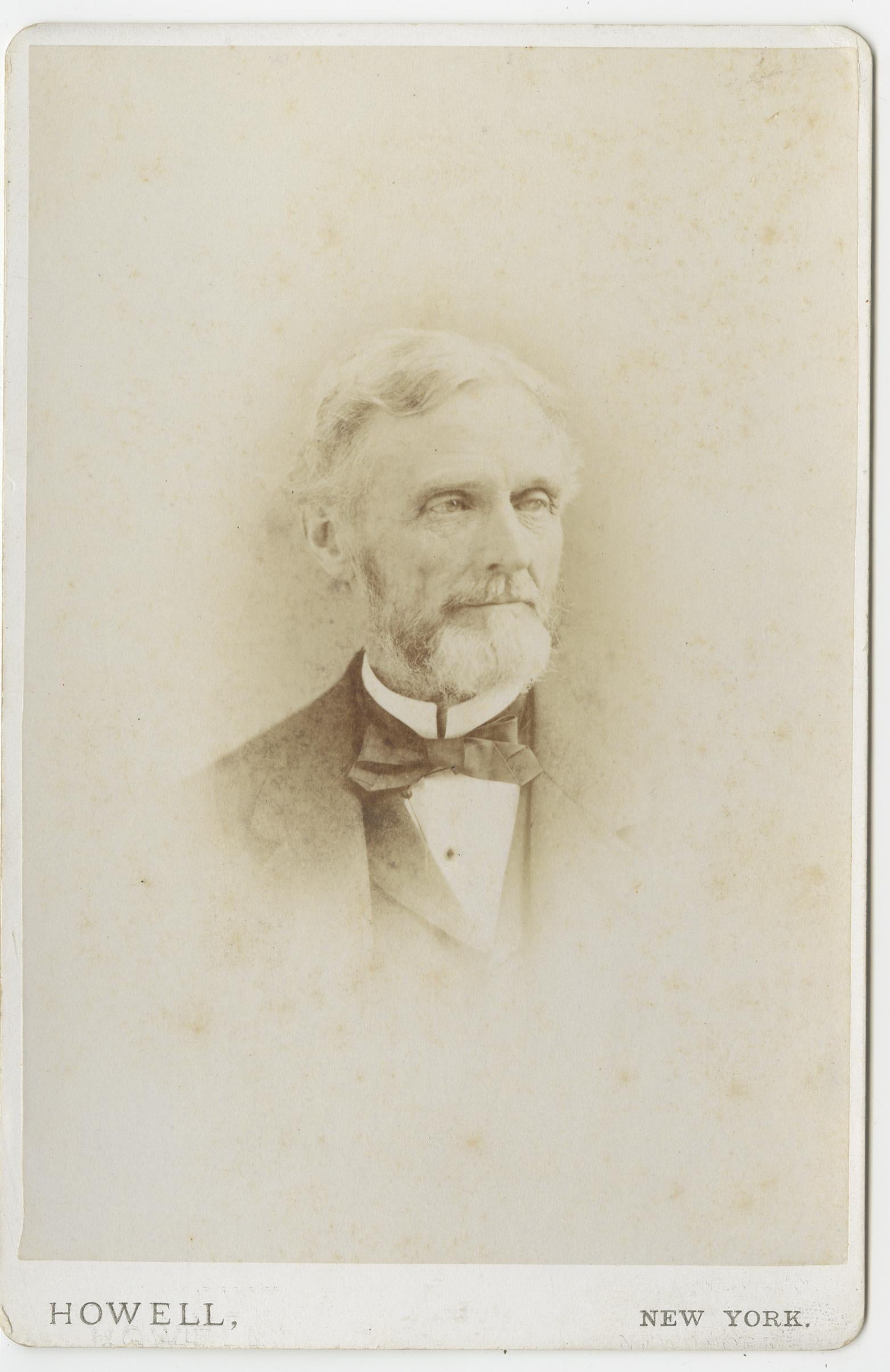 Set of two antique portraits of Jefferson Davis including:

1) Portrait of Jefferson Davis in later life. Cabinet photograph, by Howell, New York, circa 1880.
2) Carte-de-visite portrait. publ. by E. Anthony (New York, circa 1865). With an