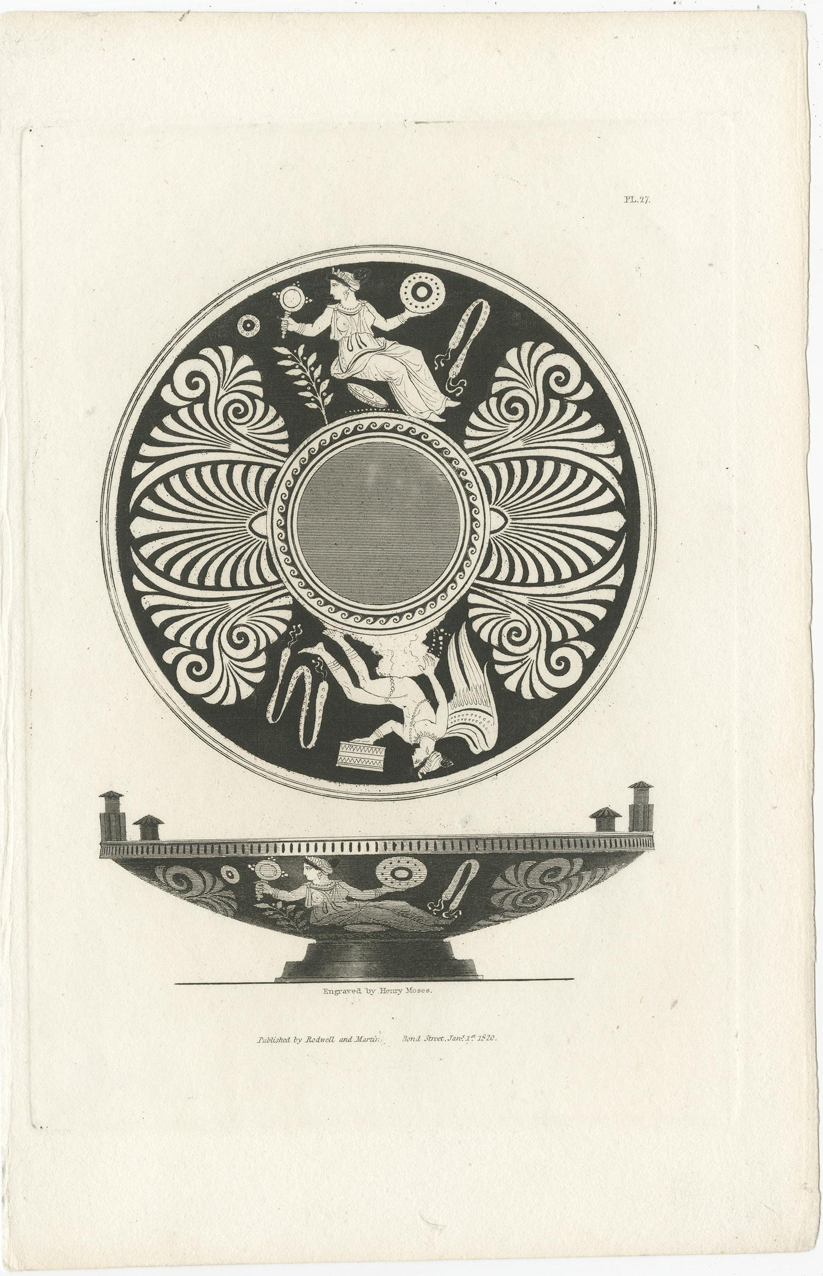 Set of 2 Antique Prints Depicting the Design of Vases/Plates by Moses, 1820 In Good Condition For Sale In Langweer, NL