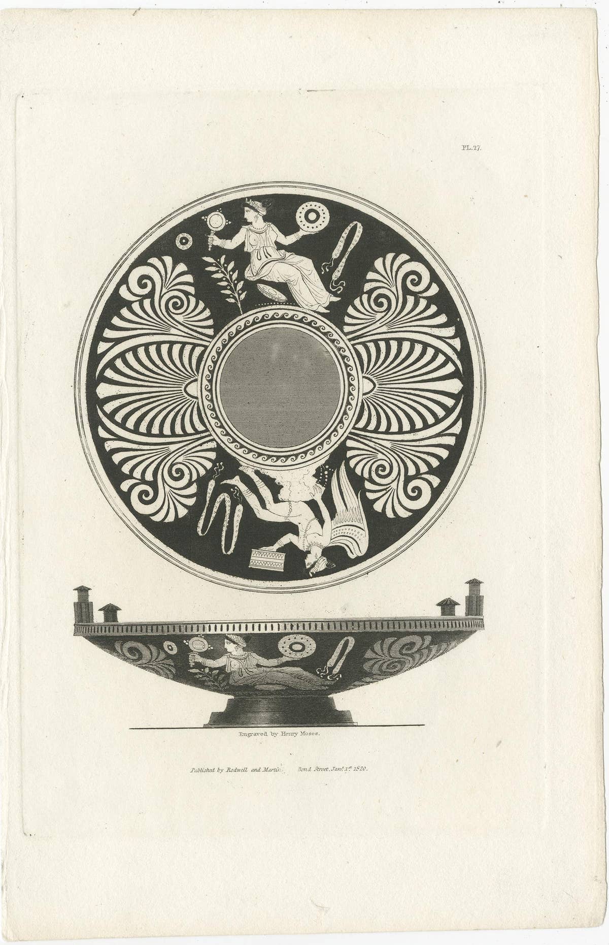 Set of 2 Antique Prints Depicting the Design of Vases/Plates by Moses, 1820