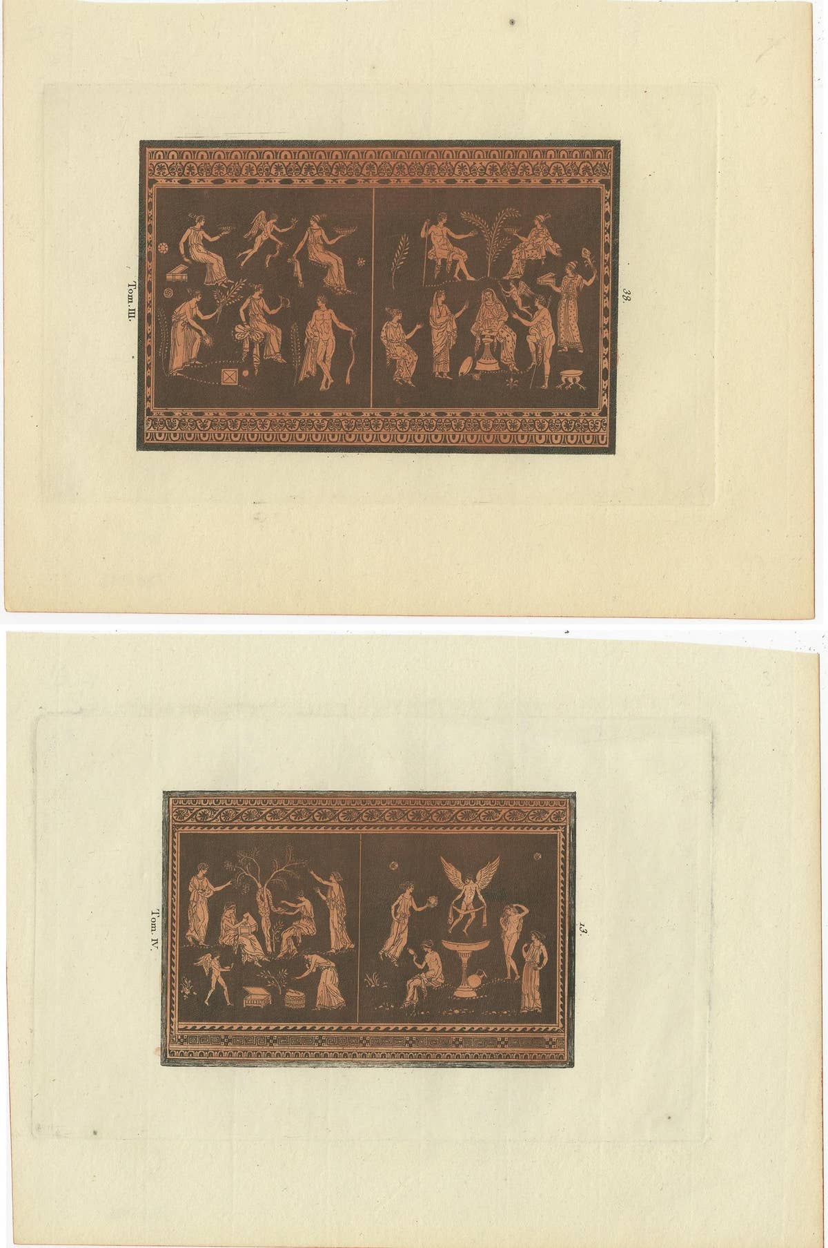 Set of 2 Antique Prints Depicting Various Figures and Scenes, circa 1840