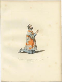Conjunto de 2 grabados antiguos de un noble y una noble franceses, 'circa 1860'