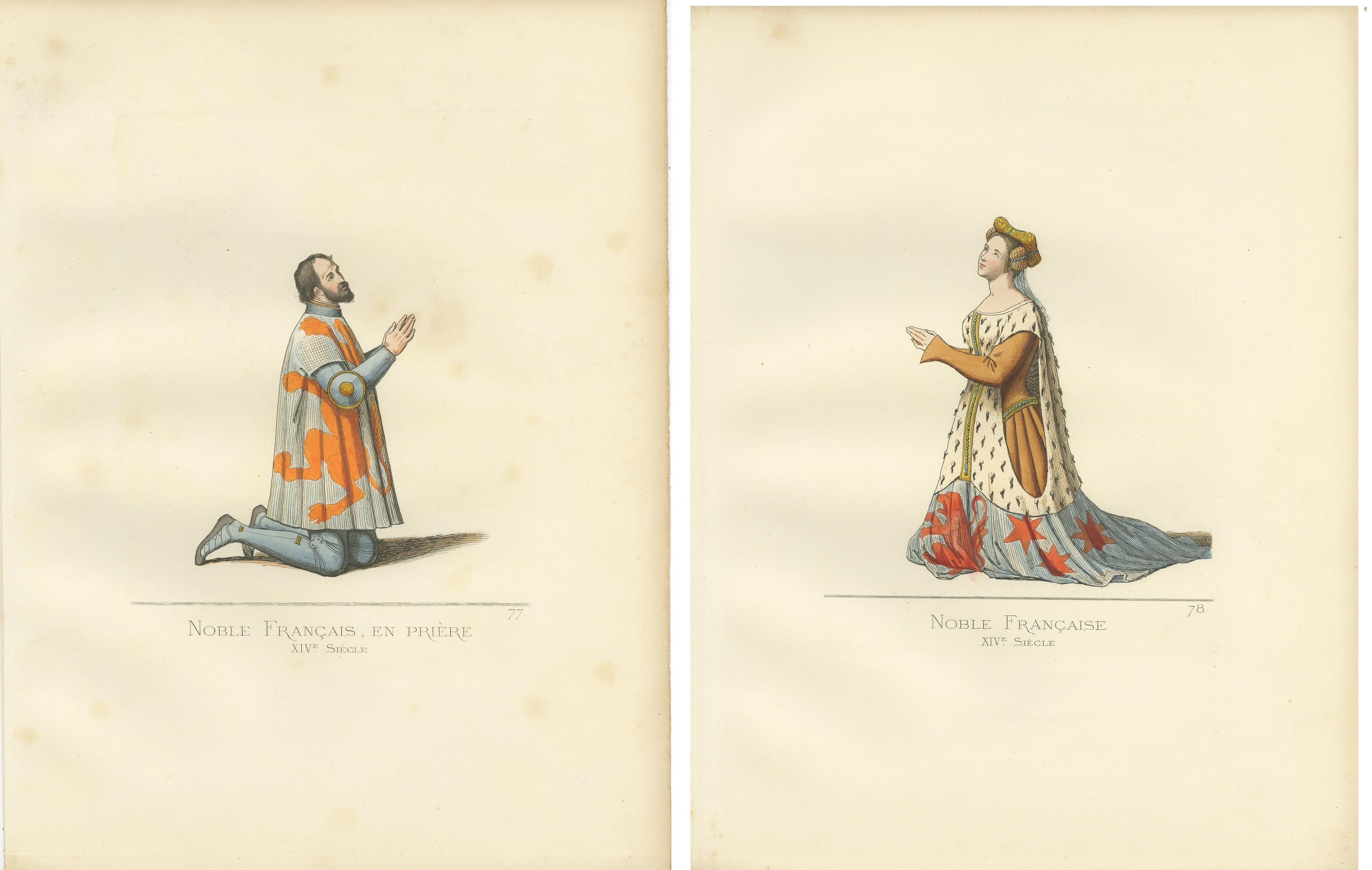 19th Century Set of 2 Antique Prints of a French Nobleman and Noblewoman, 'circa 1860' For Sale