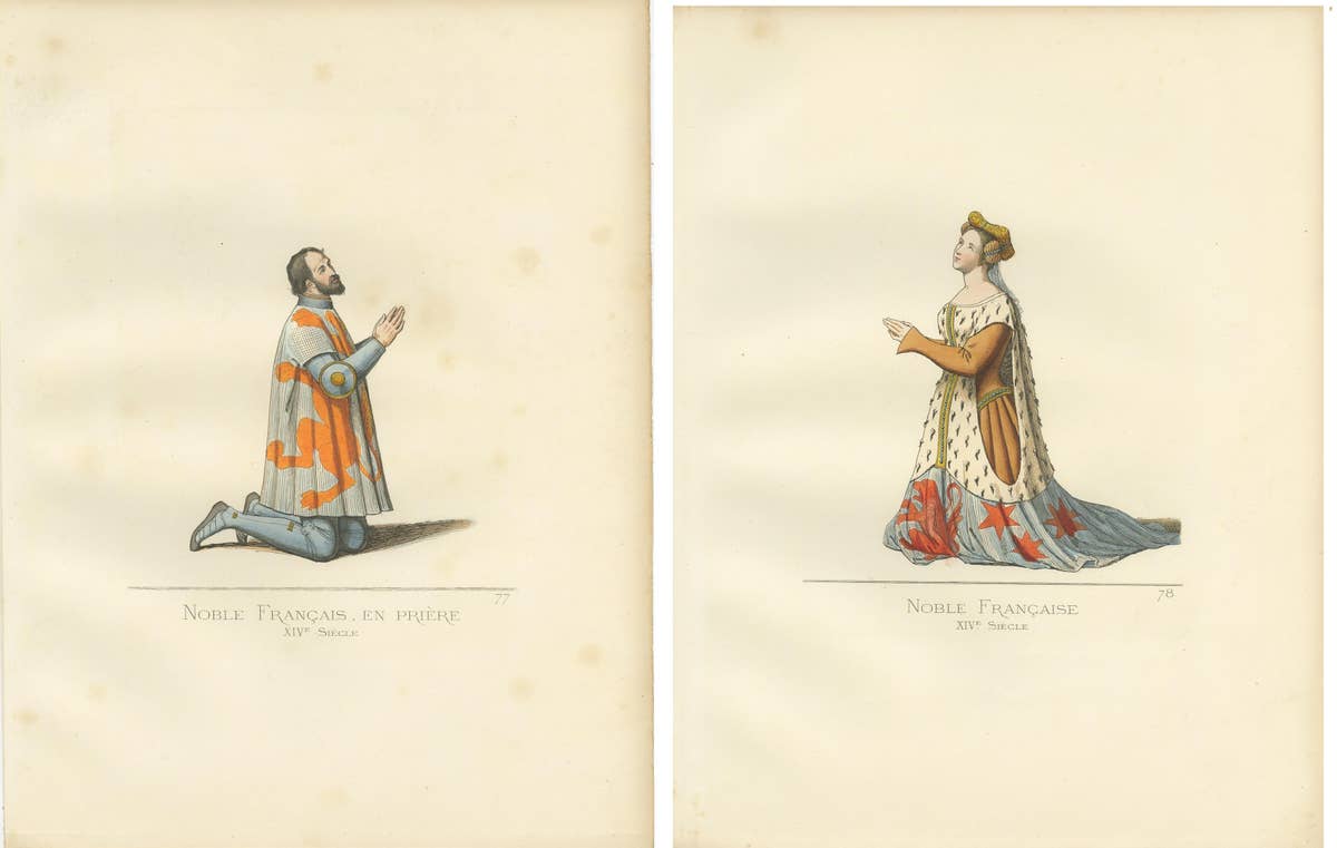 Set of 2 Antique Prints of a French Nobleman and Noblewoman, 'circa 1860'