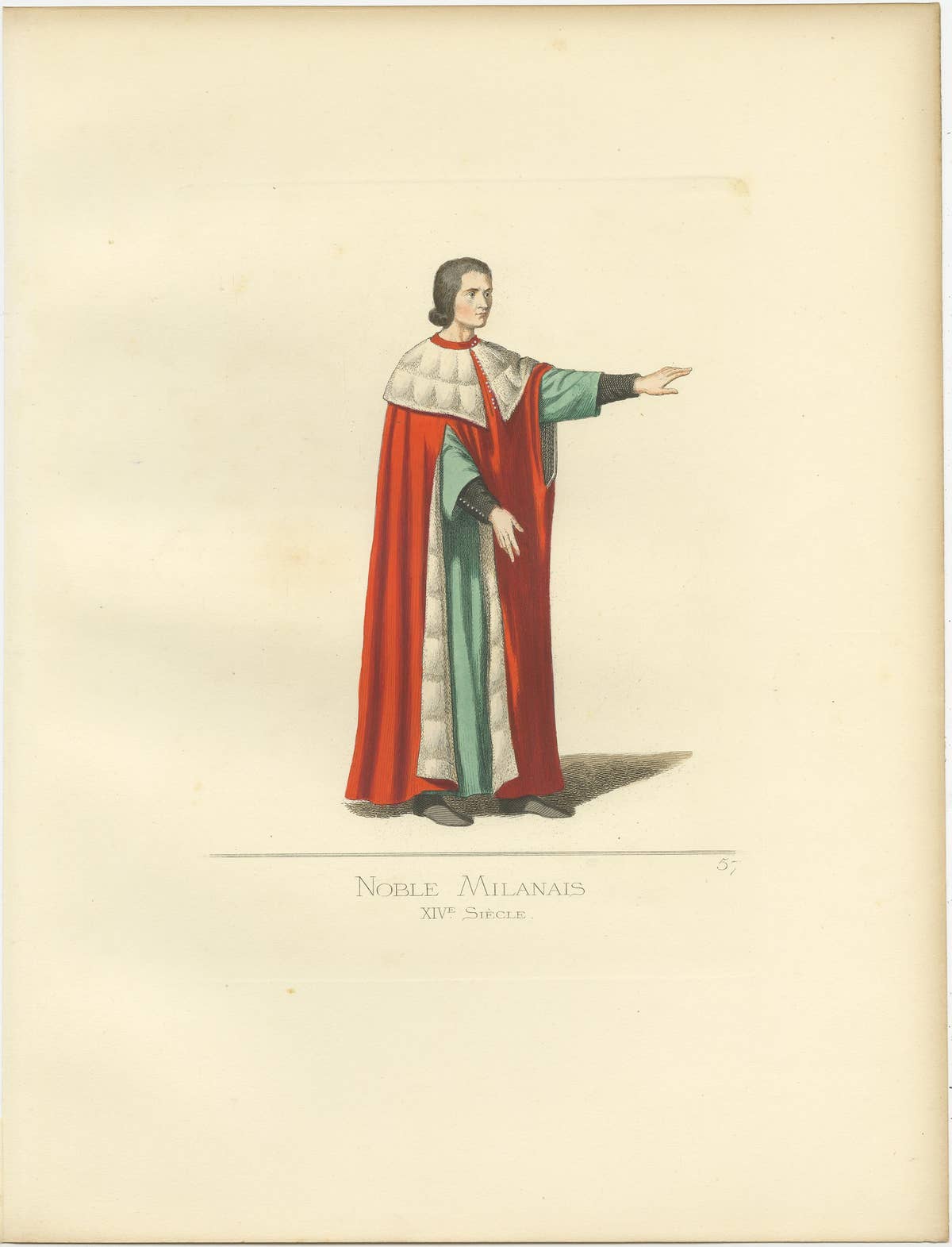 Set of 2 Antique Prints of a Nobleman and Noblewoman from Milan, 'circa 1860'