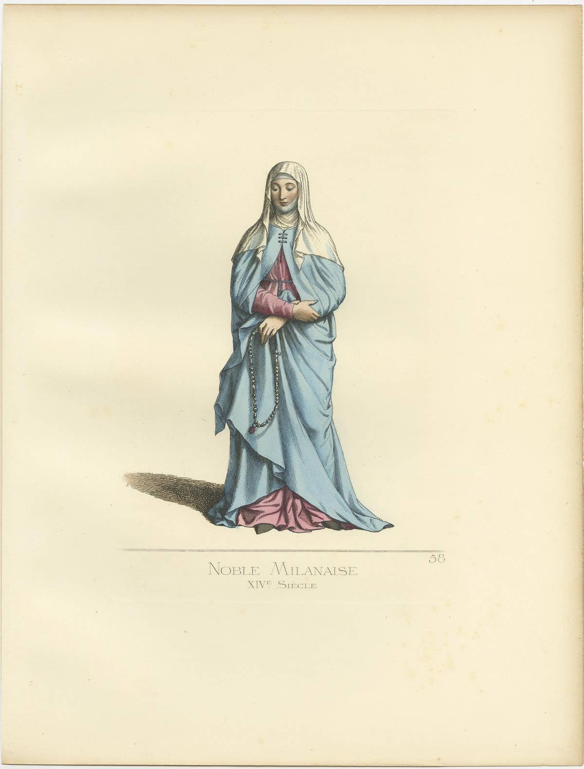 Set of 2 Antique Prints of a Nobleman and Noblewoman from Milan, 'circa 1860'