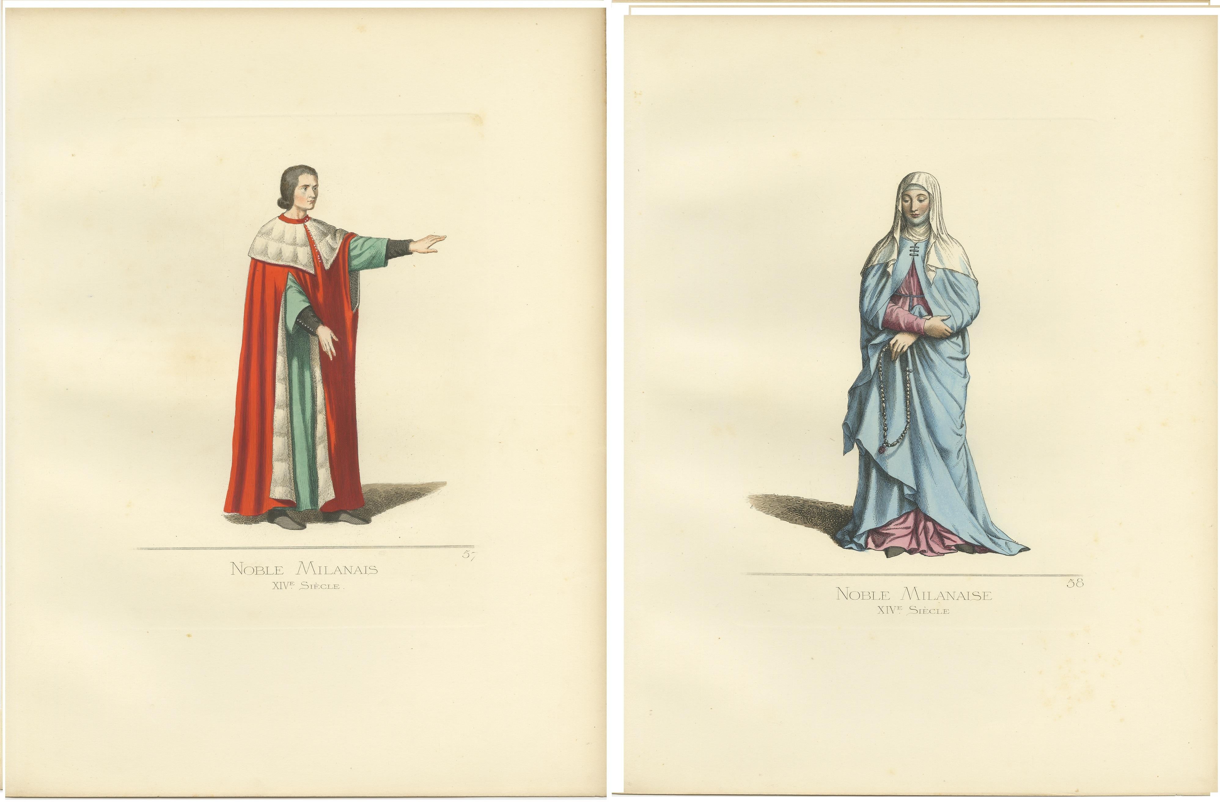 19th Century Set of 2 Antique Prints of a Nobleman and Noblewoman from Milan, 'circa 1860' For Sale