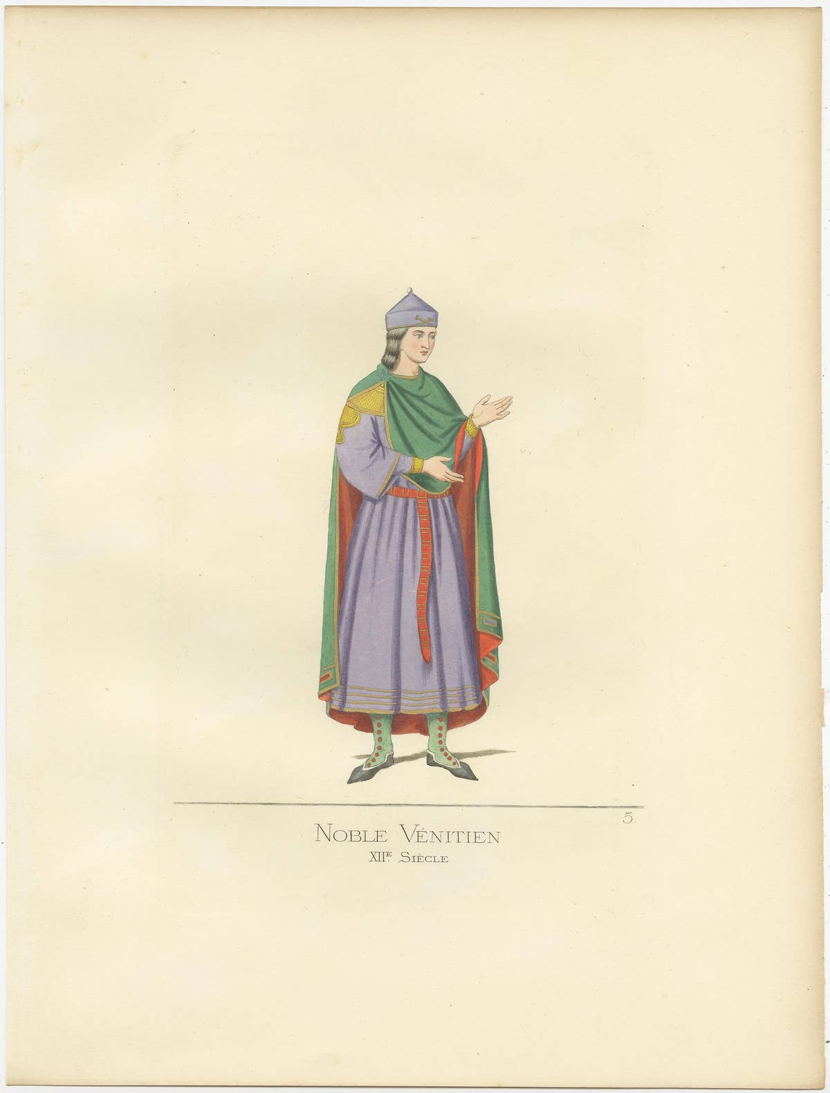 Antique Prints Set of 2, Venetian Nobleman and Noblewoman, 1860