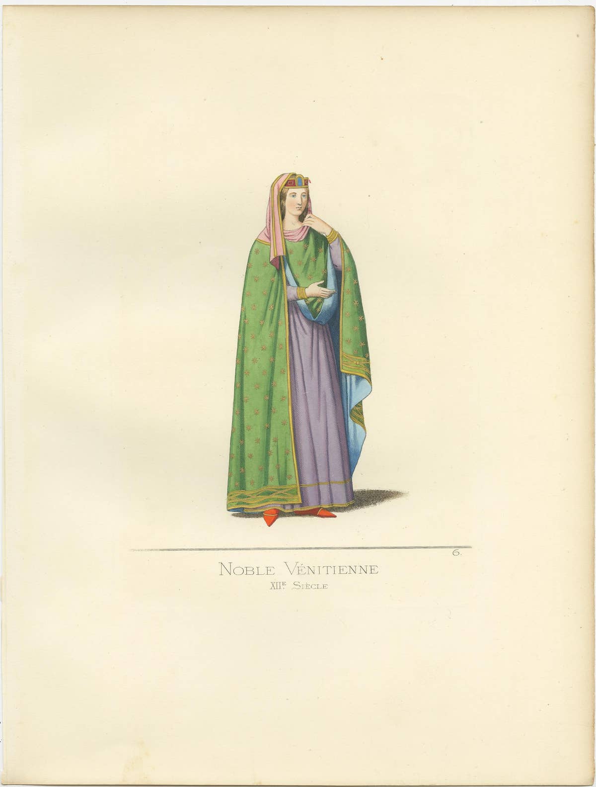 Antique Prints Set of 2, Venetian Nobleman and Noblewoman, 1860