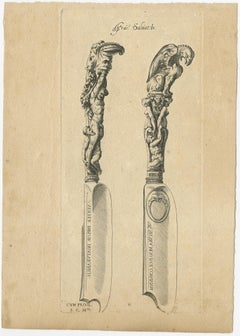 Set of 2 Antique Prints of Decorated Knives, circa 1840