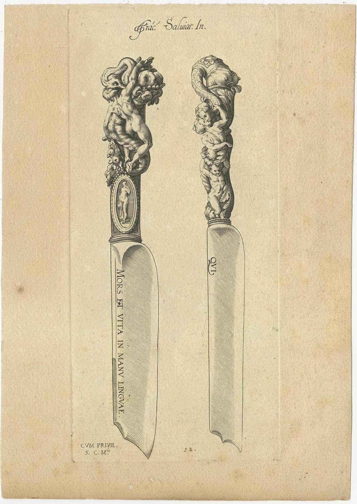 Set of 2 Antique Prints of Decorated Knives, circa 1840