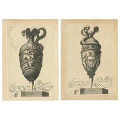 Ensemble de 2 imprimés anciens de vases décorés, vers 1840