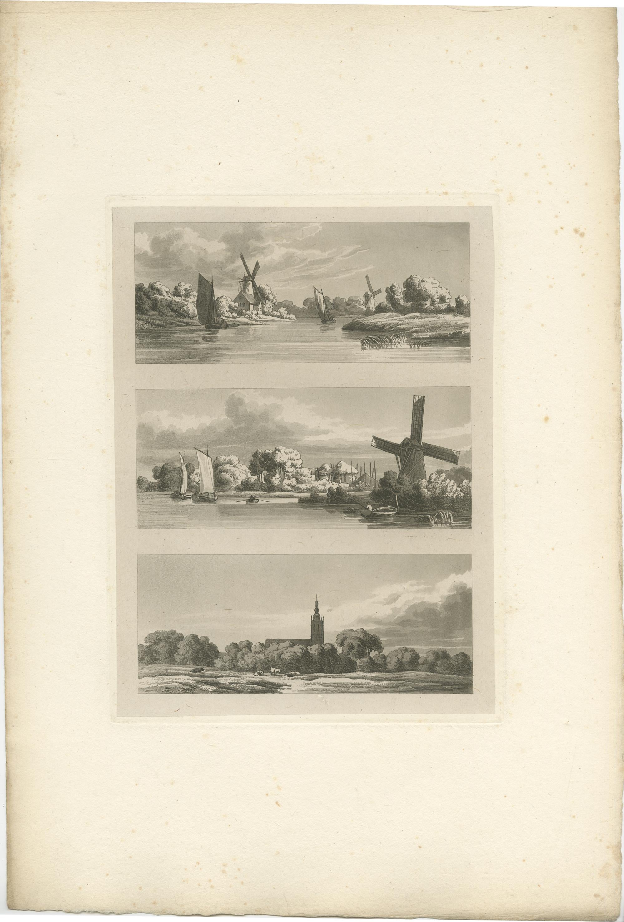 Set of two antique prints with views of Flanders and Holland. Published by or after Robert Hills, circa 1820.