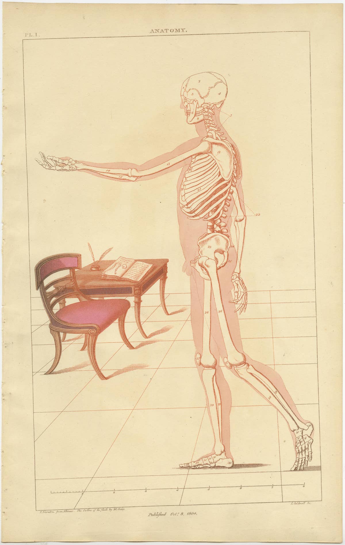 Set of 2 Antique Prints of Furniture Designs by Sheraton '1805'