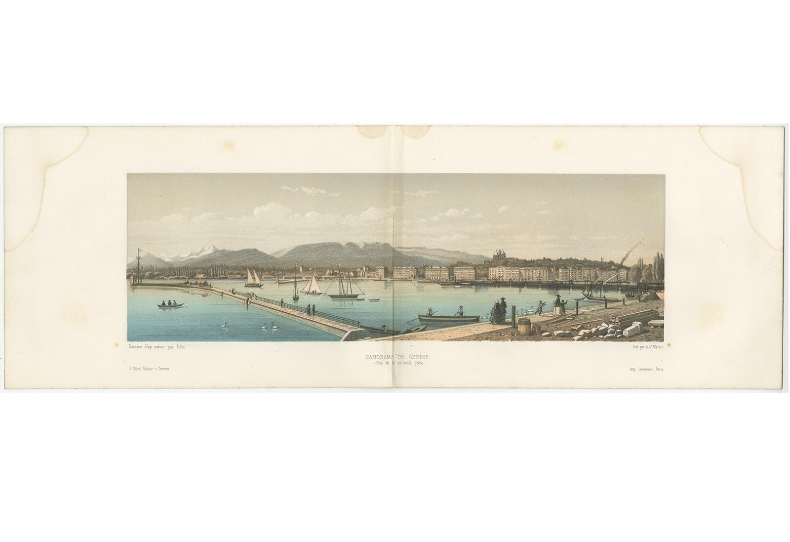 Set of two views of Geneva, Switzerland. These prints originate from 'Souvenirs de la Suisse'. Published by S. Morel, circa 1850.