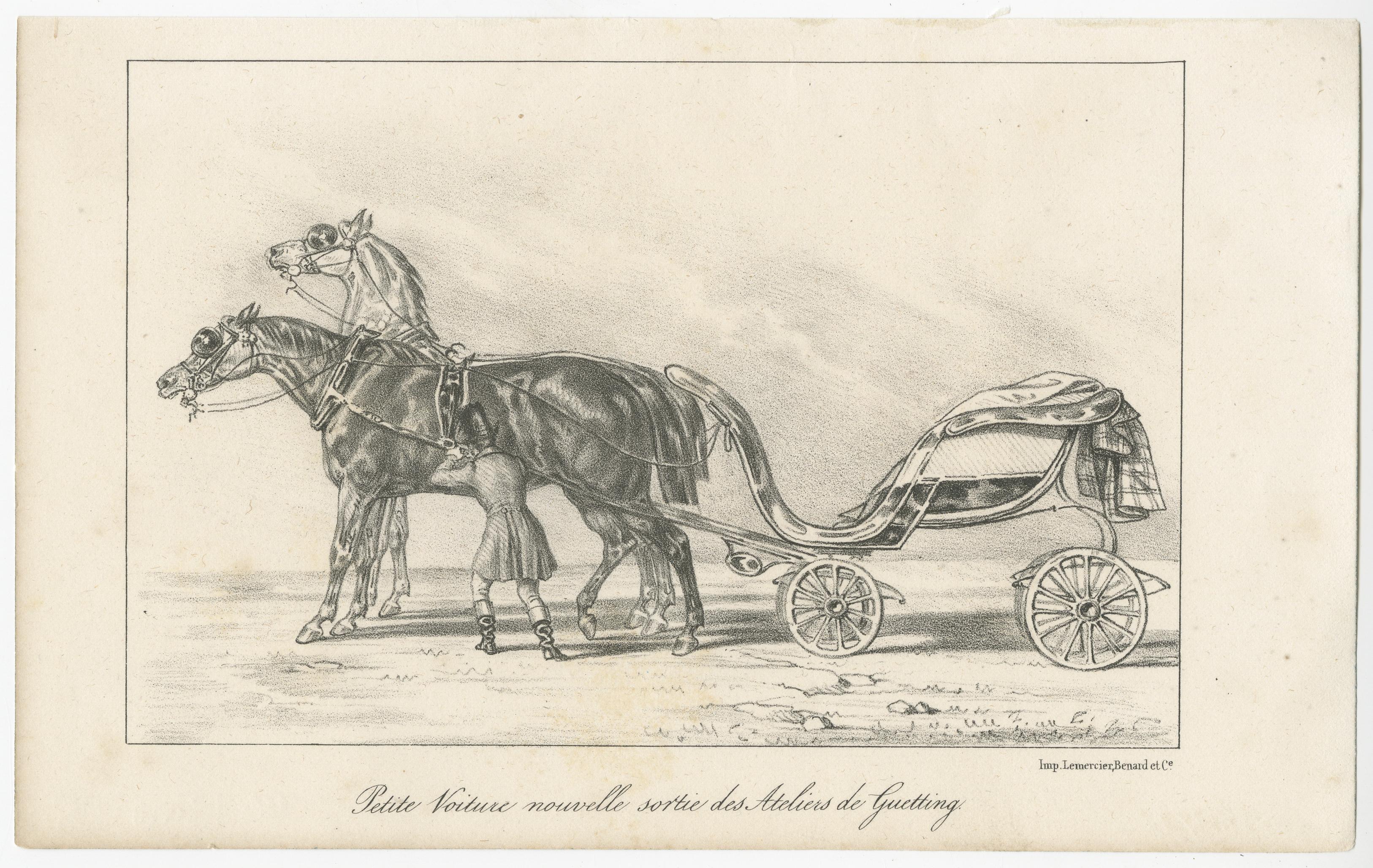 2er-Set antiker Drucke von Pferd und Kutschen von Lemercier, um 1835 im Zustand „Gut“ im Angebot in Langweer, NL