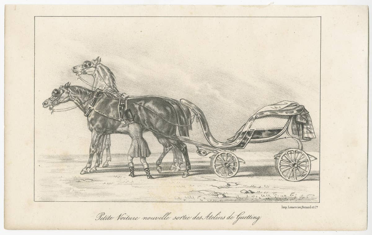 Set of 2 Antique Prints of Horse and Carriage by Lemercier 'c.1835'