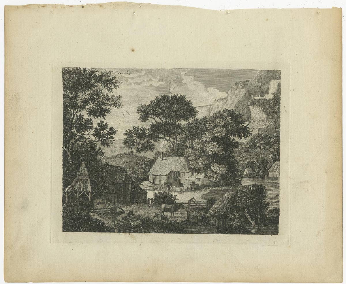 Set of 2 Antique Prints of Landscapes and Village Scenes by Sayer '1775'