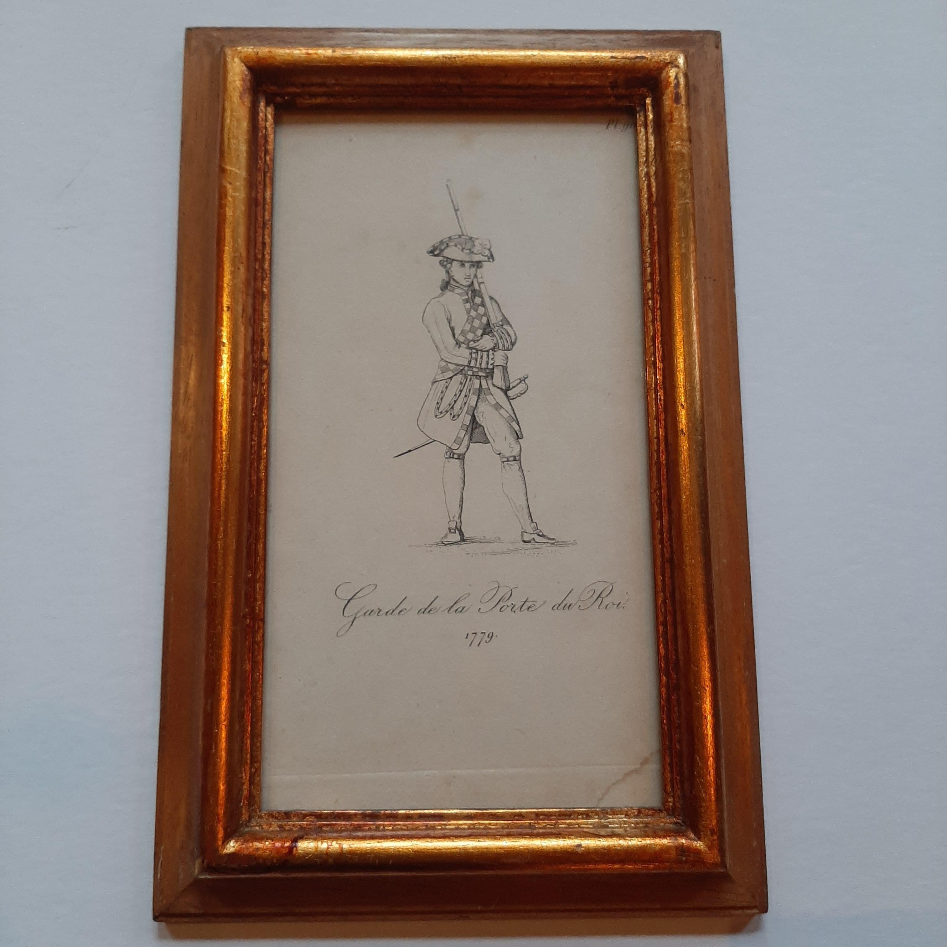 Set of 2 Antique Prints of Military Costumes of France by Sicard, 1834 In Fair Condition In Langweer, NL