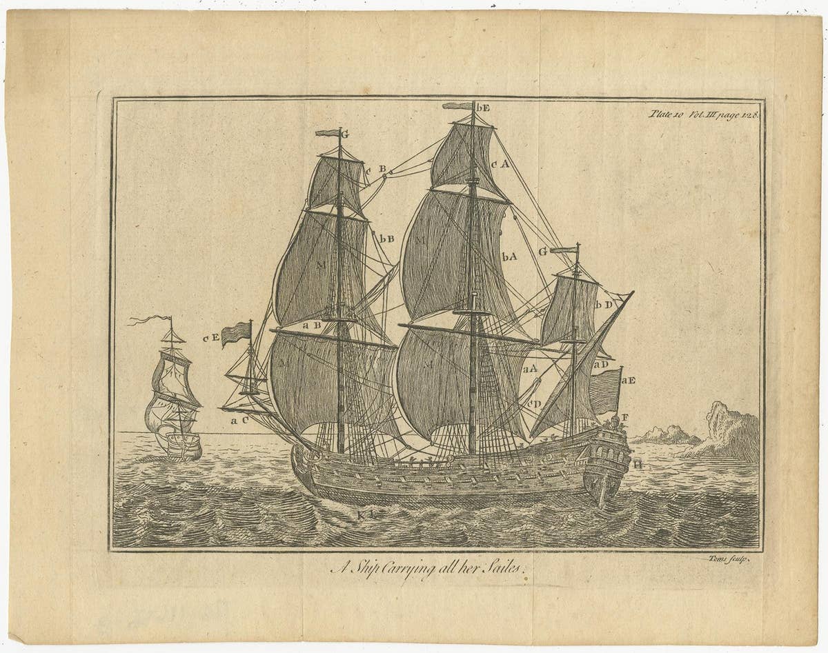 Set of 2 Antique Prints of Ships/Vessels by Pluche, 1750