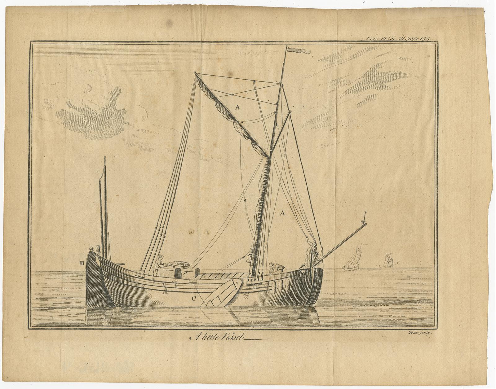 Set of 2 Antique Prints of Ships/Vessels by Pluche, 1750 In Fair Condition For Sale In Langweer, NL