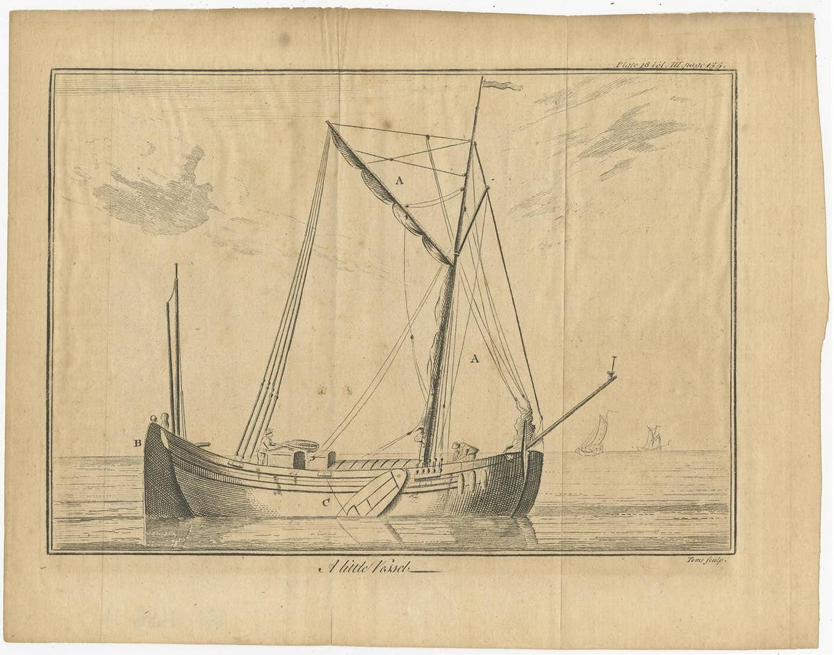 Set of 2 Antique Prints of Ships/Vessels by Pluche, 1750