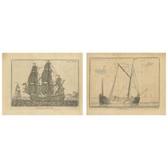 Set of 2 Antique Prints of Ships/Vessels by Pluche, 1750