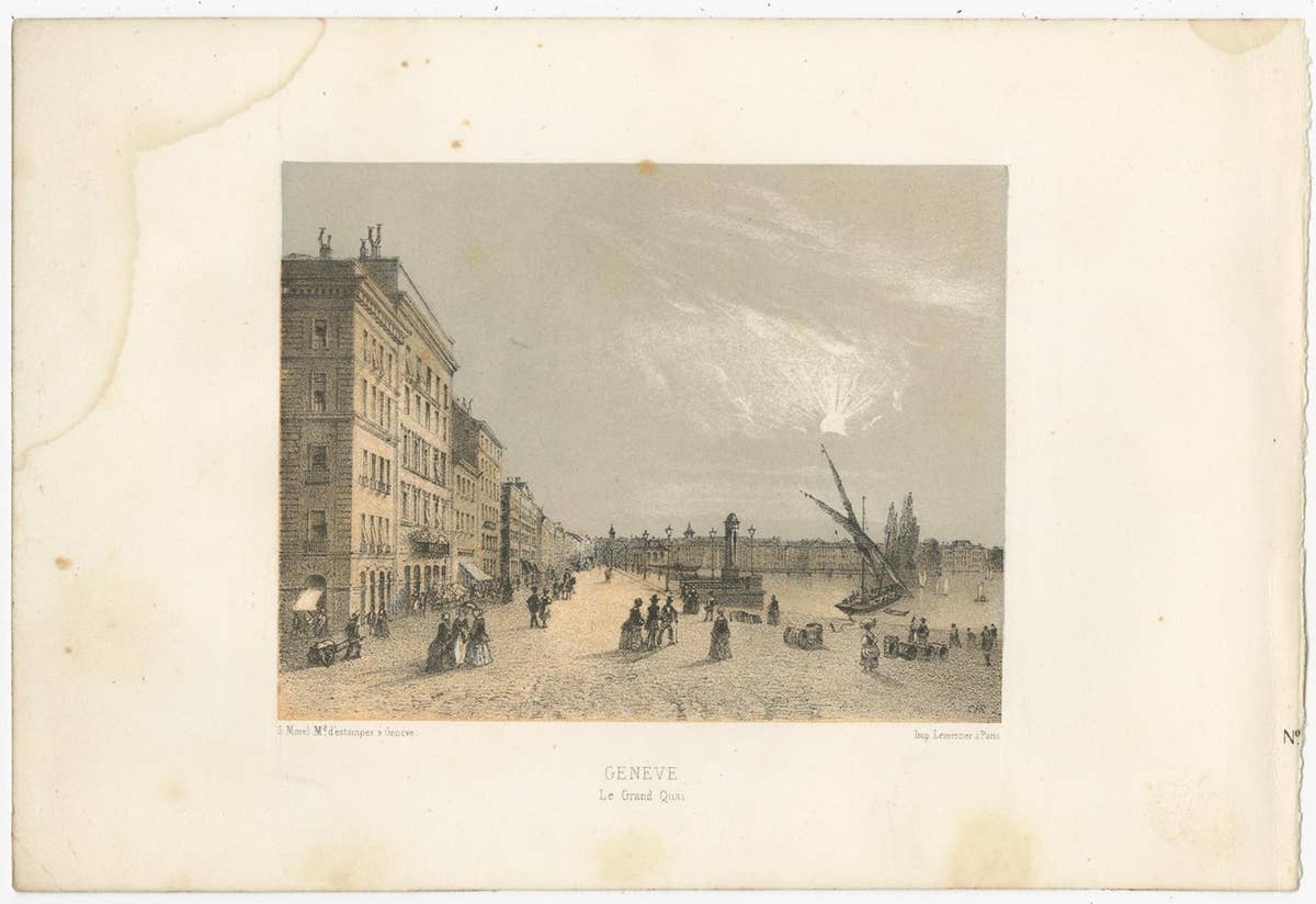 Set of 2 Antique Prints of Switzerland - Geneva - by Morel (c.1850)