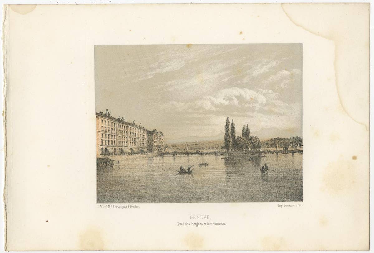 Set of 2 Antique Prints of Switzerland - Geneva - by Morel (c.1850)