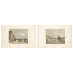 Set von 2 antiken Drucken der Schweiz – Genf – von Morel (ca. 1850)