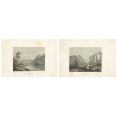 Set of 2 Antique Prints of Switzerland - Oberland - by Morel (c.1850)