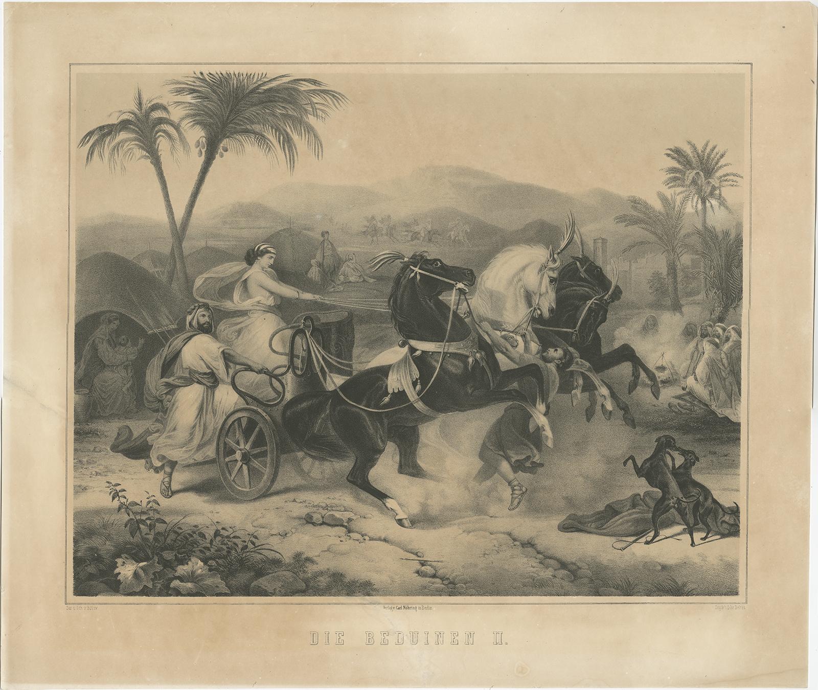 Set of 2 Antique Prints of the Bedouin Nomadic Arab Tribes, circa 1870 In Fair Condition For Sale In Langweer, NL