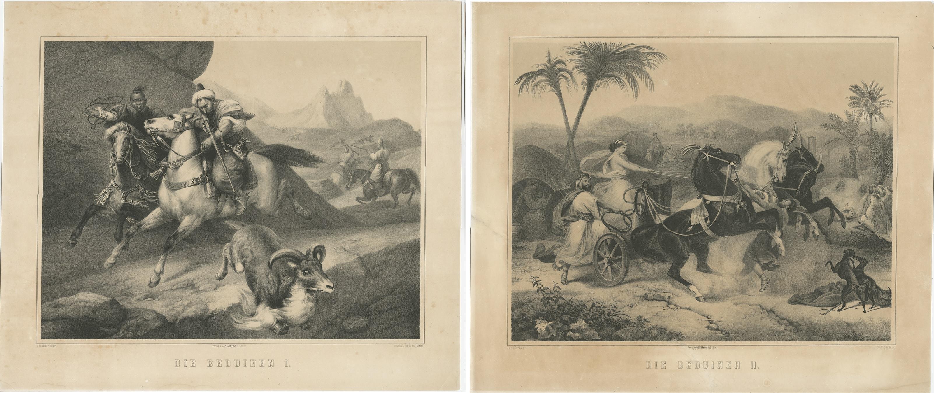 19th Century Set of 2 Antique Prints of the Bedouin Nomadic Arab Tribes, circa 1870 For Sale