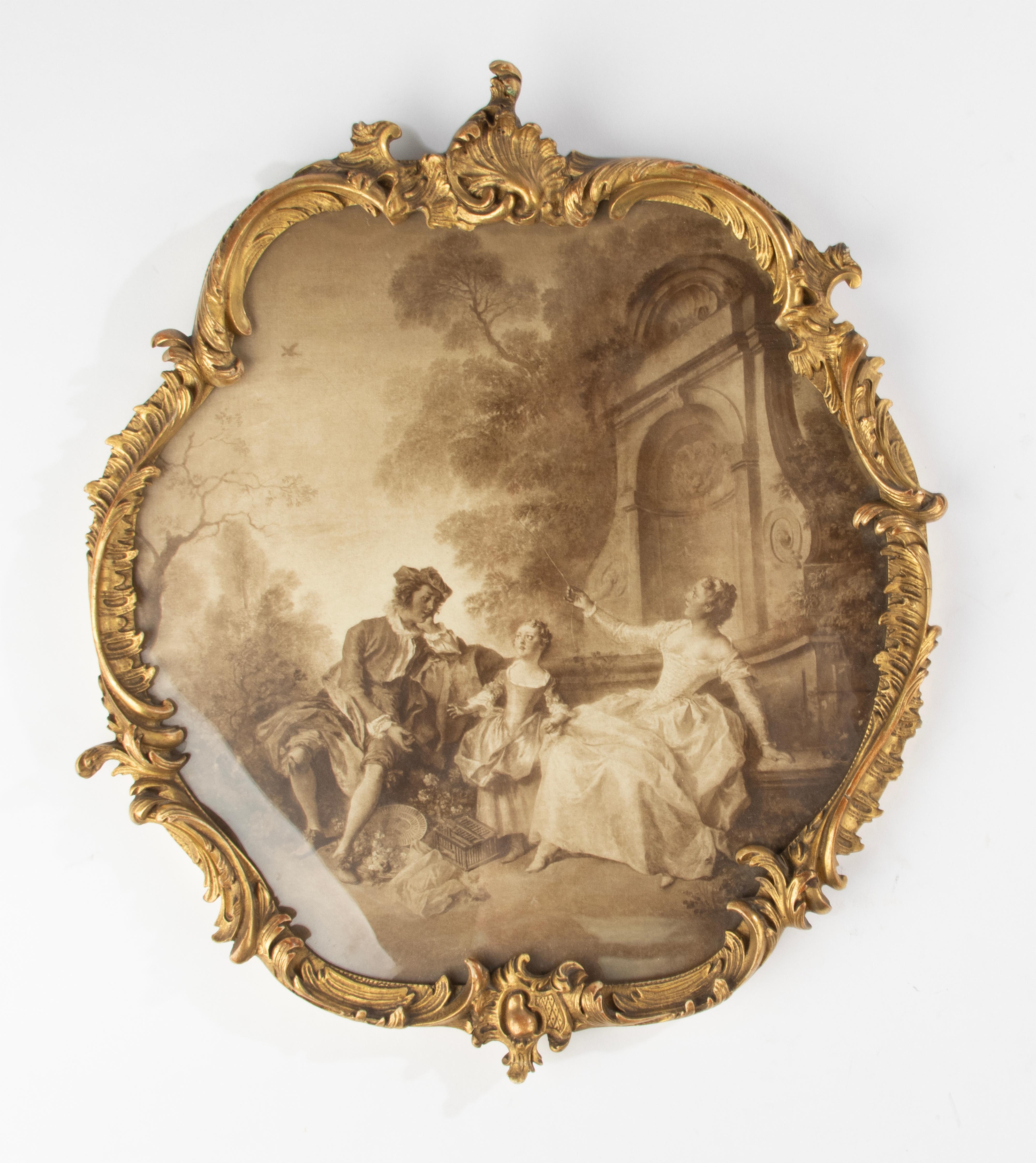 French Set of 2 Antique Prints - Romantic Scened - Rococo Style - Late 19th Century For Sale