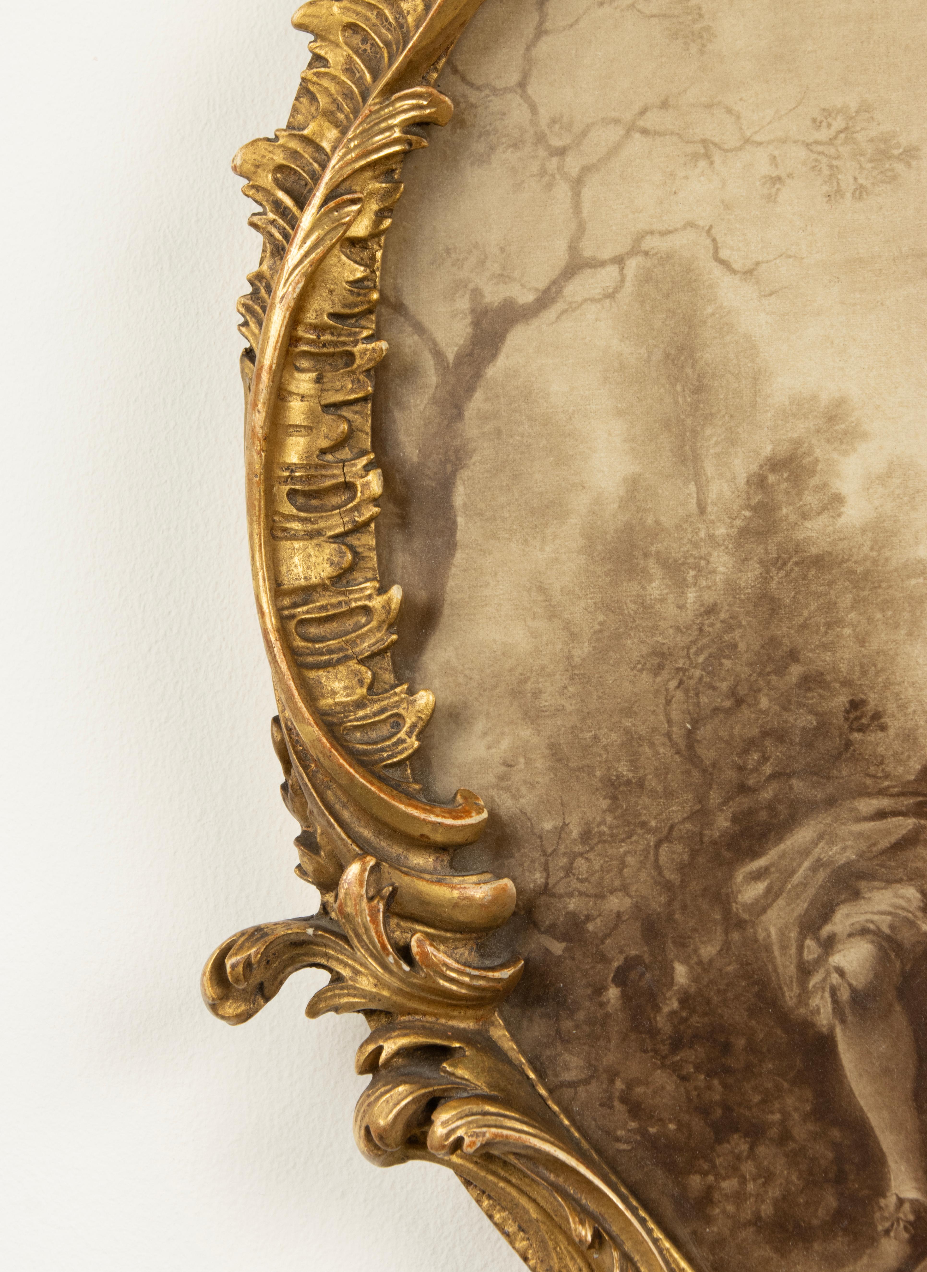 Gesso Set of 2 Antique Prints - Romantic Scened - Rococo Style - Late 19th Century For Sale