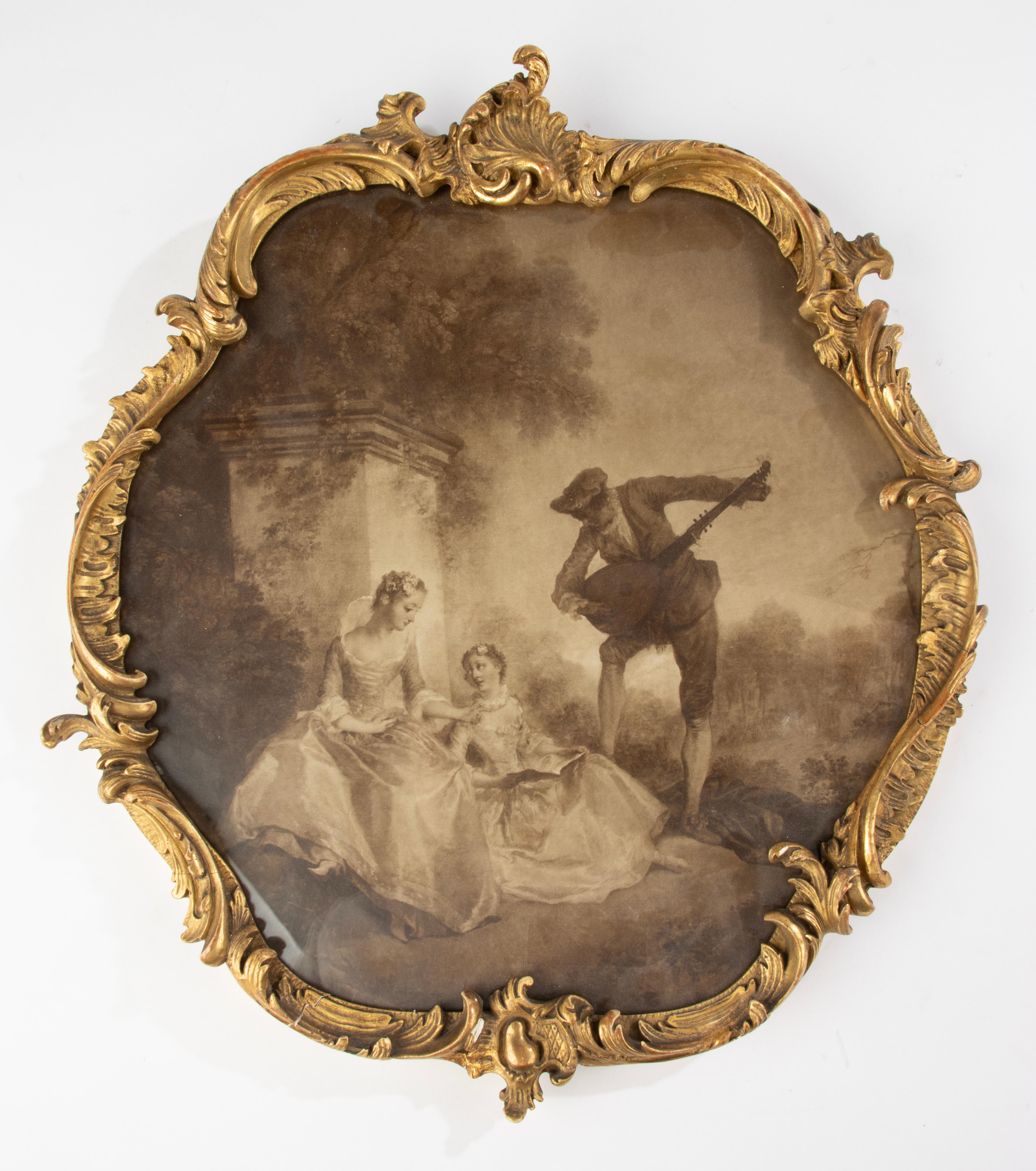 Set of 2 Antique Prints - Romantic Scened - Rococo Style - Late 19th Century For Sale 1