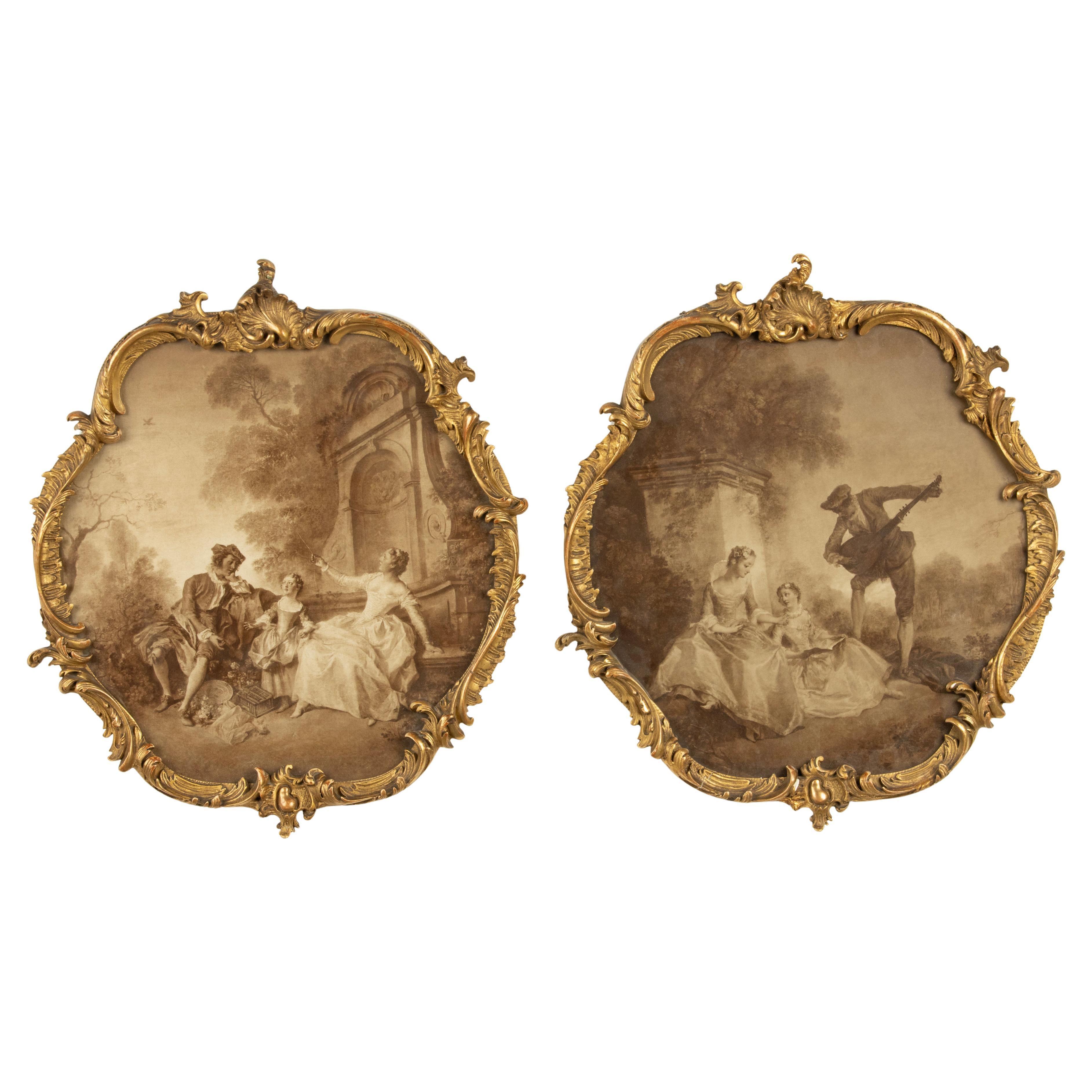 Set of 2 Antique Prints - Romantic Scened - Rococo Style - Late 19th Century