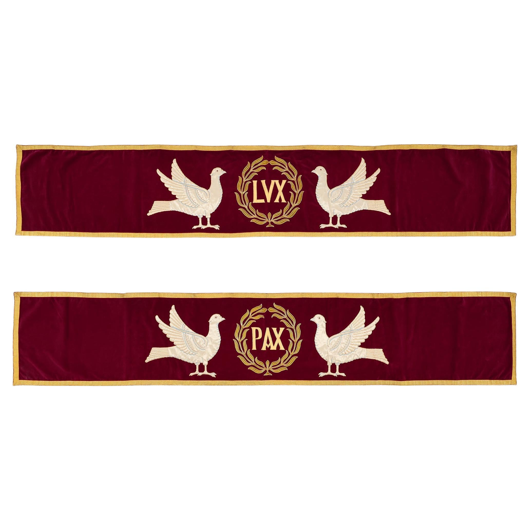 Set of 2 Antique Religious banners or altar cloths, Belgium 1900s For Sale