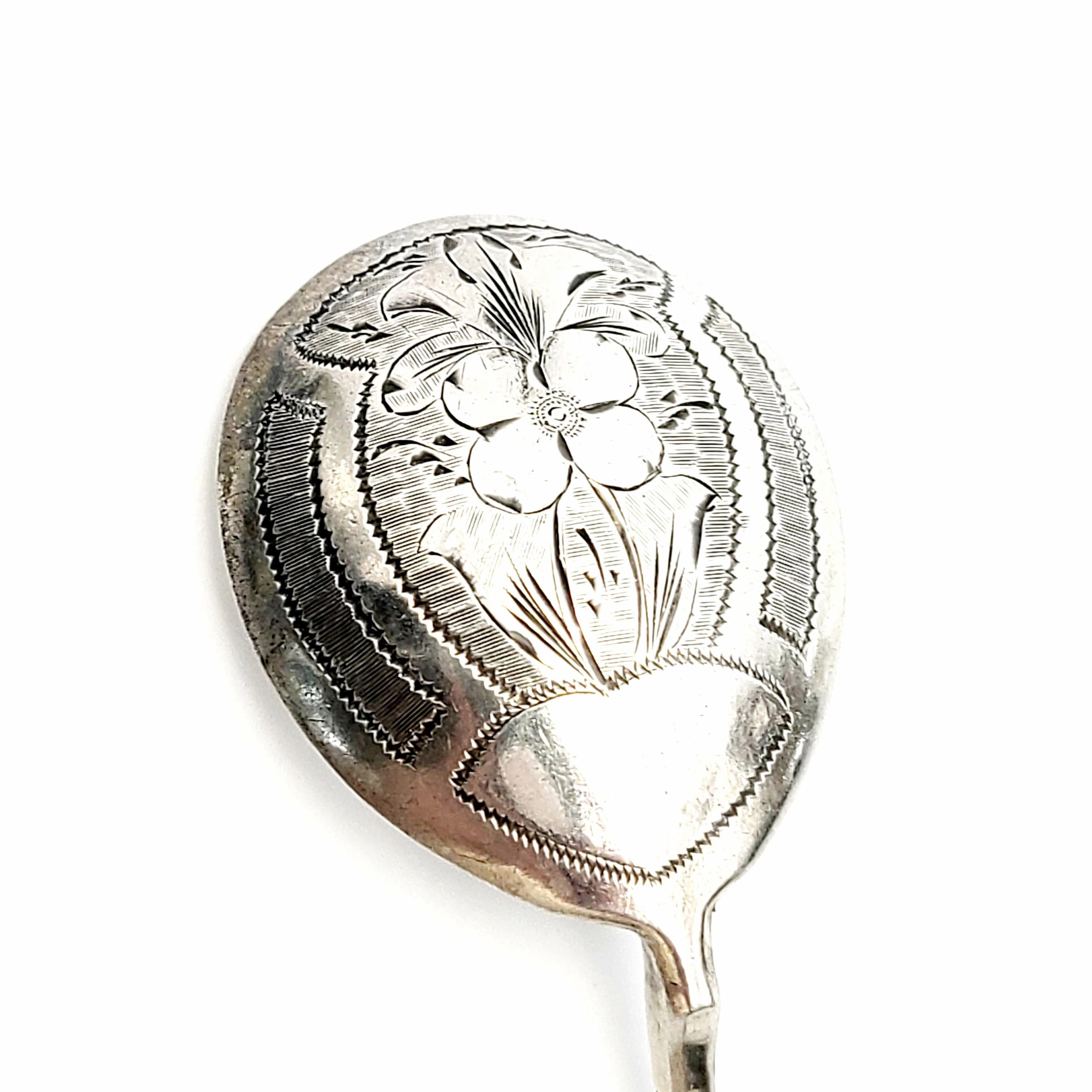 19th Century Set of 2 Antique Russian 1876 Moscow 84 Silver Engraved Spoons For Sale