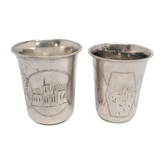 Set of 2 Antique Russian 84 Silver Kiddush Cups